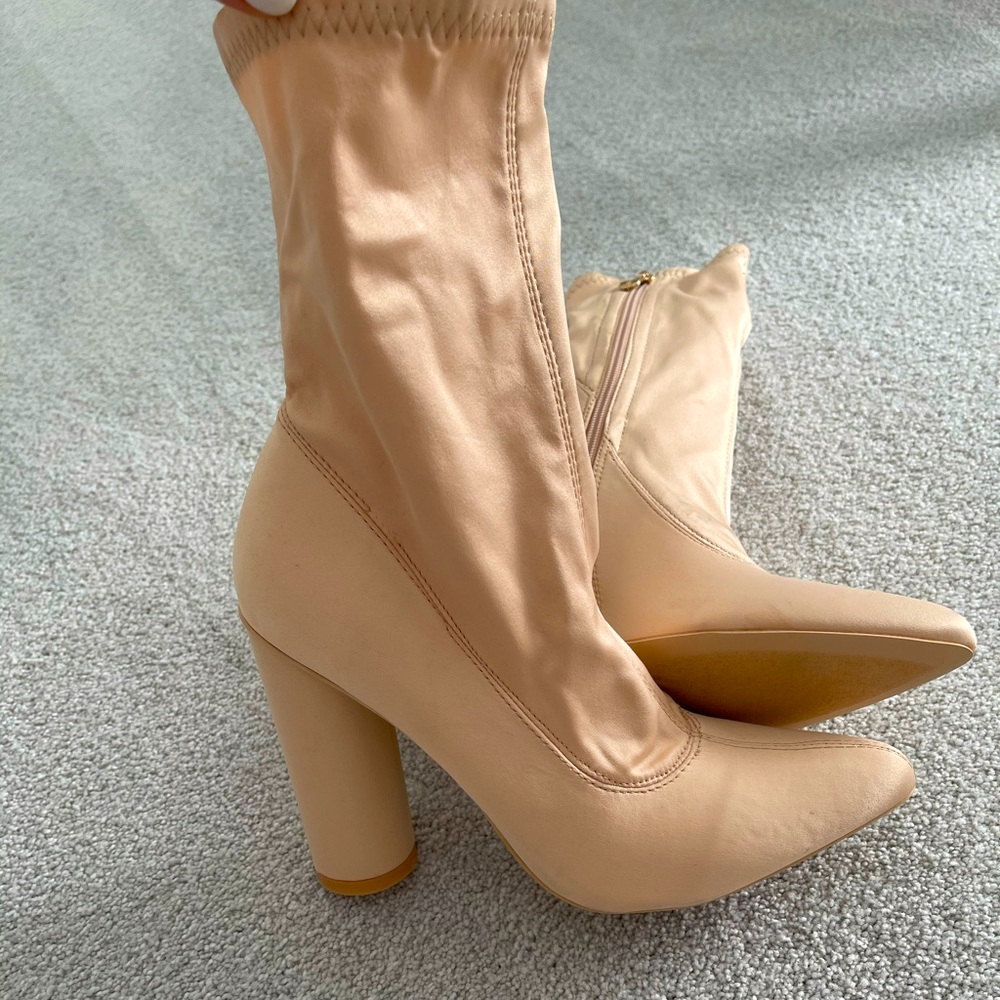 Nude satin boots